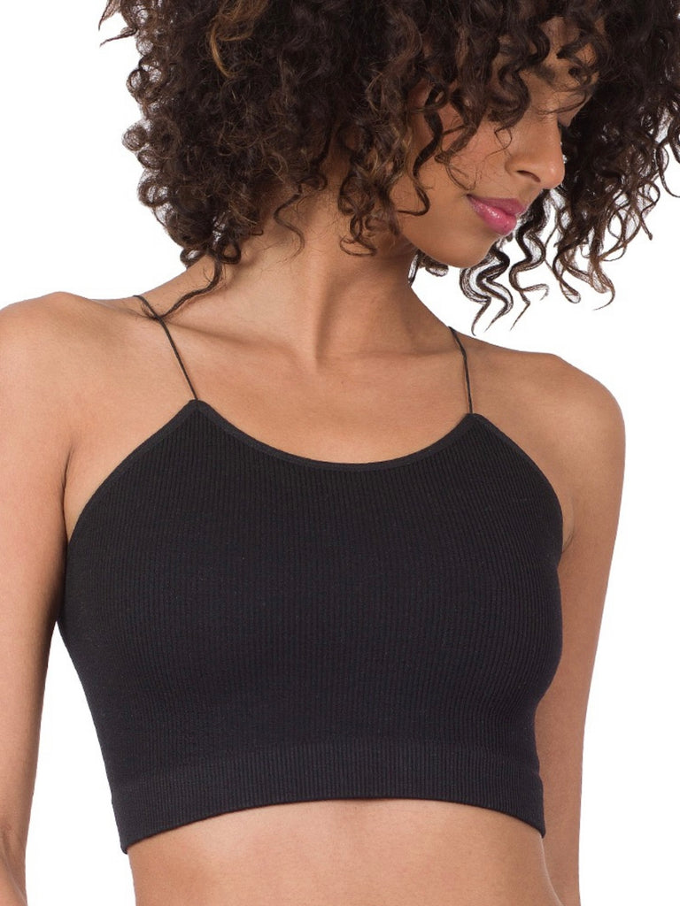 Ribbed Rascal Skinny Strap Brami in Black