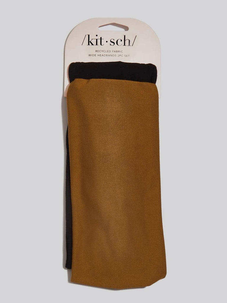 Recycled Fabric Wide Headbands 2pc in Black & Camel