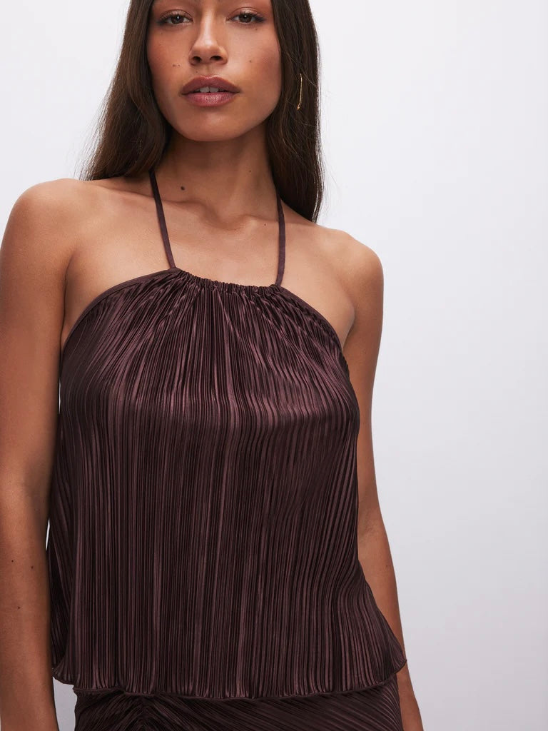 Always Fits Plisse Halter Tank in Cocoa