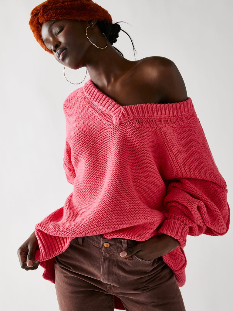 Alli V Neck Sweater in Strawberry Spritz