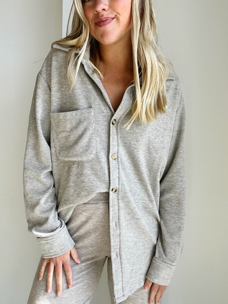 Button Front Collar Shirt Jacket in Tan
