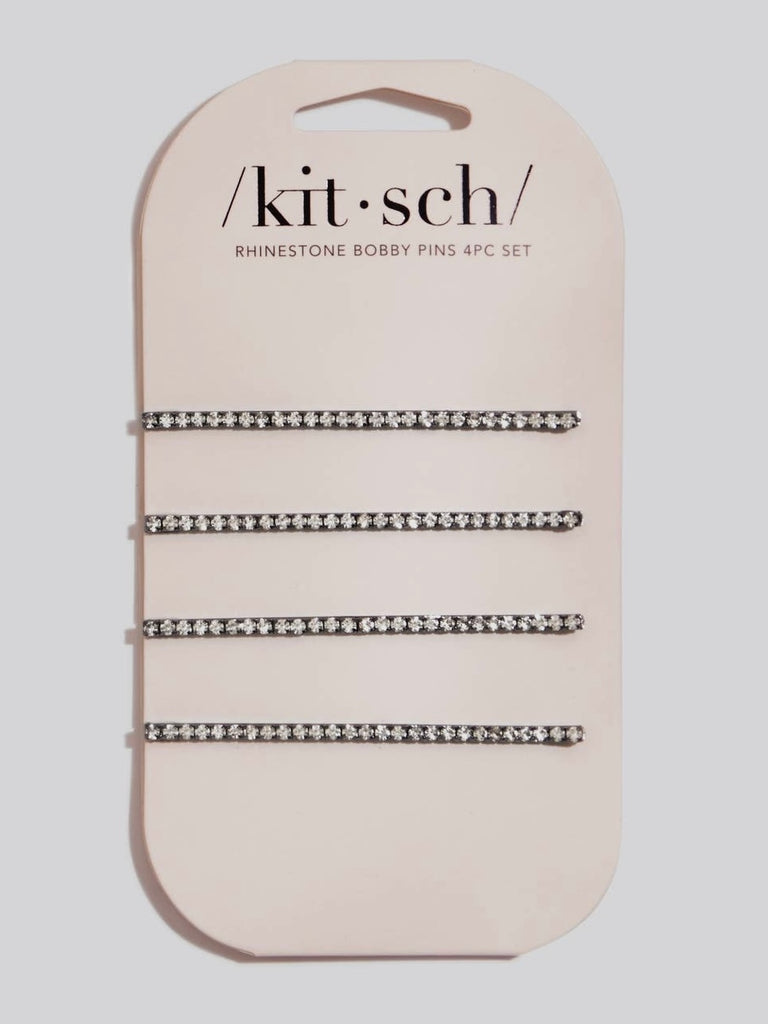 Extra Long Rhinestone Bobby Pins 4pc in Hematite