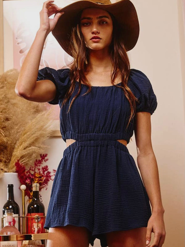 Just A Little Slit Romper in Navy