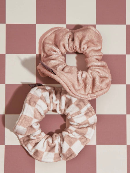 Microfiber Quick Dry Towel Scrunchies 2pc in Terracotta Checker