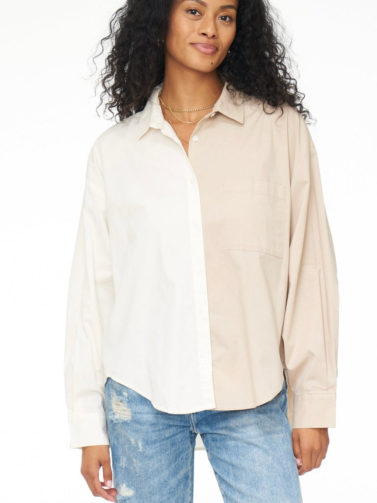 Sloane Button Up in Sesame Ecru Split