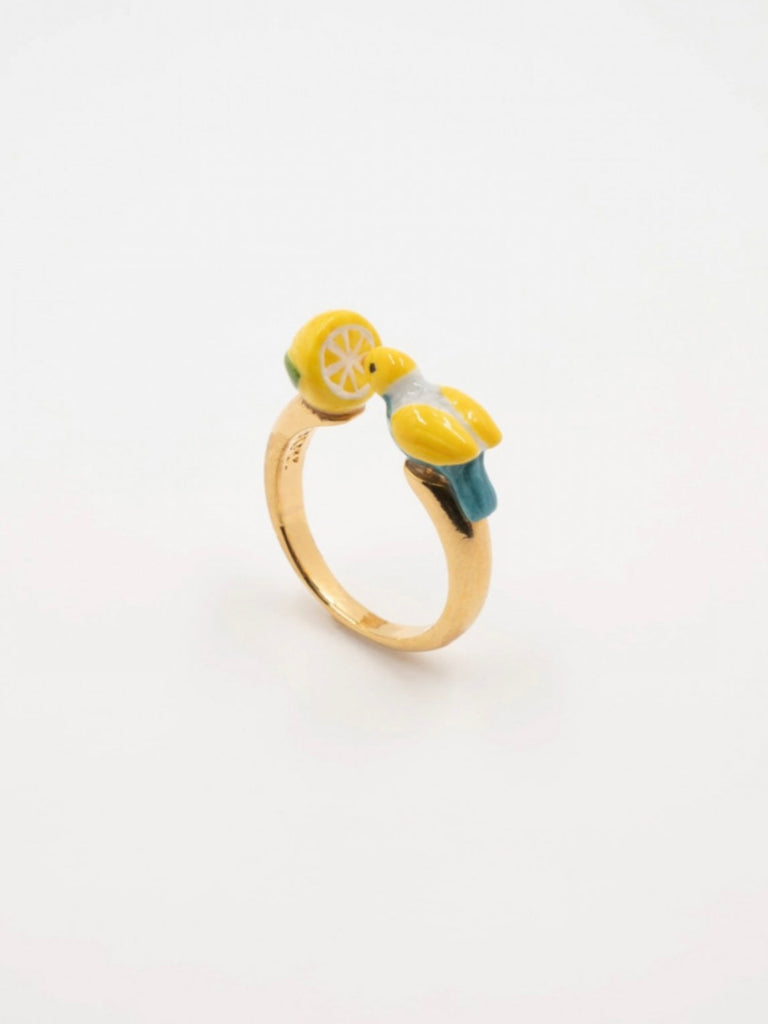 Blue Budgerigar & Lemon Face to Face Ring