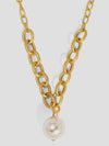 Oval Link Pearl Charm Collar Necklace
