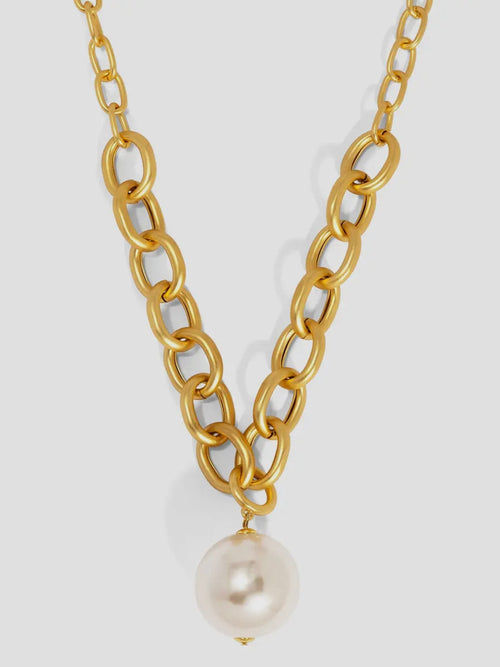 Oval Link Pearl Charm Collar Necklace