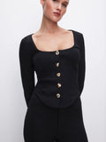 Ponte Button Corset Top in Black