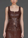 Equestrian Faux Croc Vest Top in Chocolate