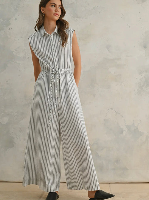 Stripe It To Me Jumpsuit in White