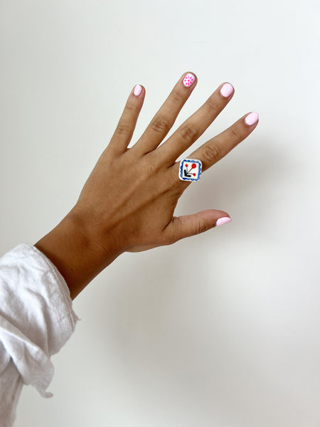 Quilt Square Porcelain Ring in Floral