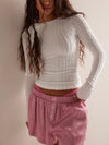 So Soft Seamless Modal Cable Long Sleeve in Clean Ivory