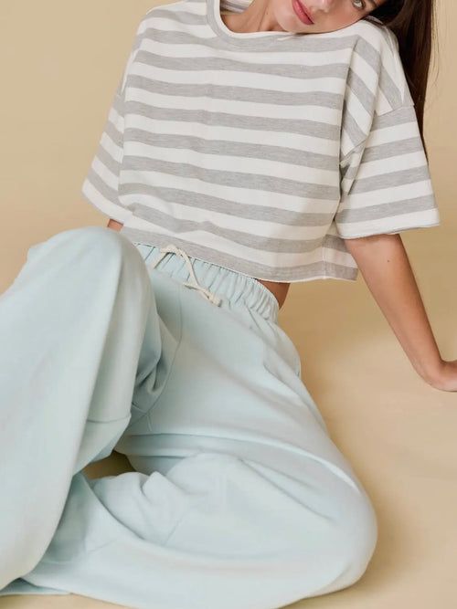 It's A Short Story Crop Tee in Grey Stripe