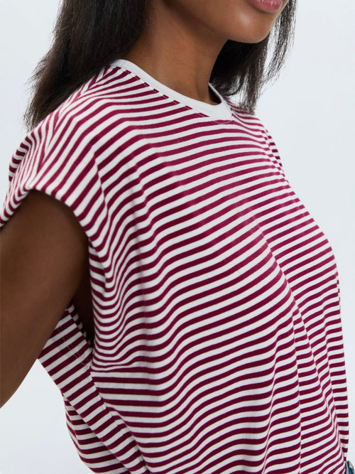 Trina Muscle Tee in Sangria White Stripe