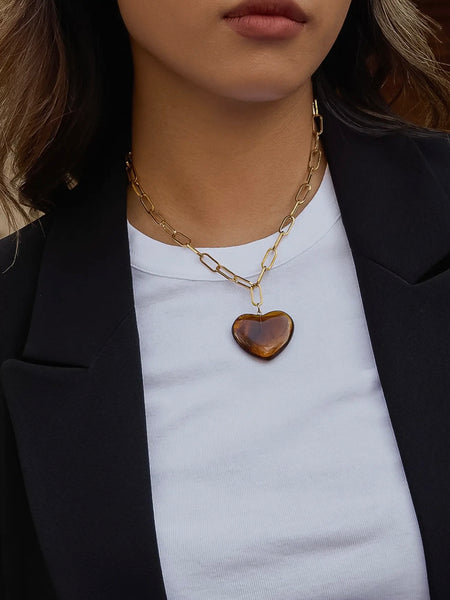 Rouelle Heart Chain Necklace in Brown
