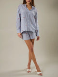 Embroidered Flag Button Down in Navy & White