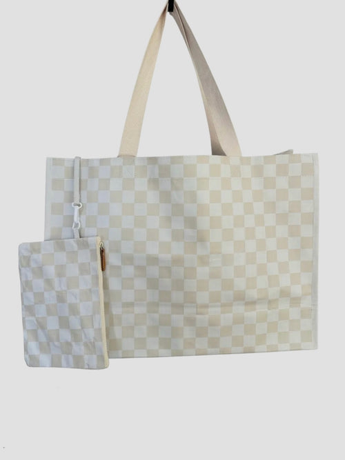 XL Day Bag & Removable Pouch in Sand Checker