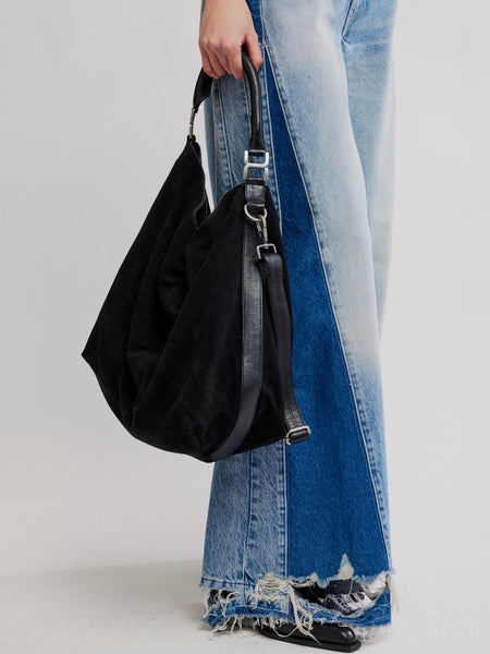 Suzie Suede Slouch Tote in Black