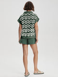 Joelle Crochet Polo Top in Cilantro