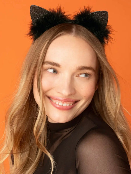 Satin Cat Ears Headband in Black
