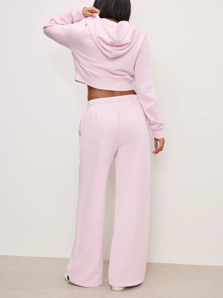 Brushed Fleece Wide Leg Pant in Washed Cotton Candy