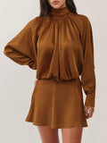 High Rise Satin Dress in Golden Brown