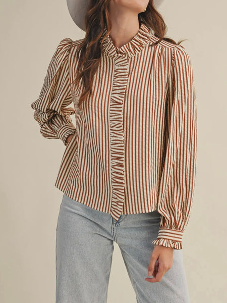 Stripes Are A Neutral Button Up in Pecan
