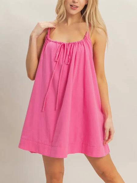 Girly & Gathered Mini Dress in Pink