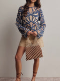 Floral Crochet Sweater in Blue
