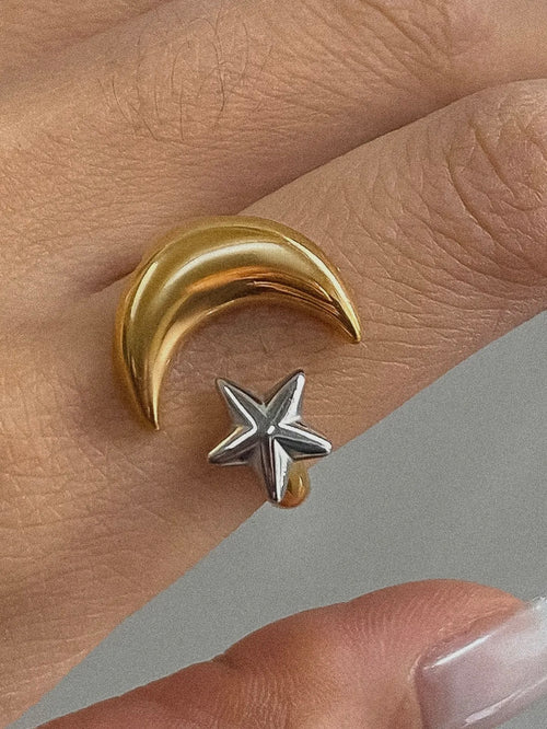Eugenie Star & Moon Two Tone Ring