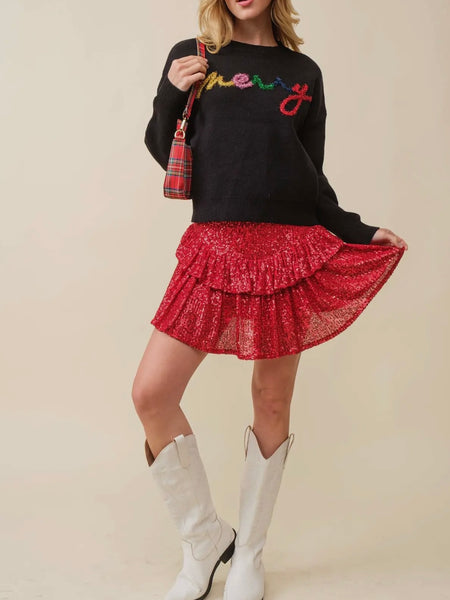 Very Merry Tinsel Sweater in Black