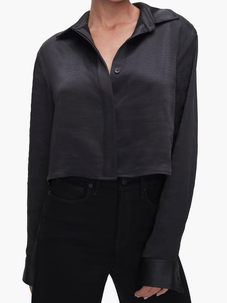 Cropped Satin Shirt in Black