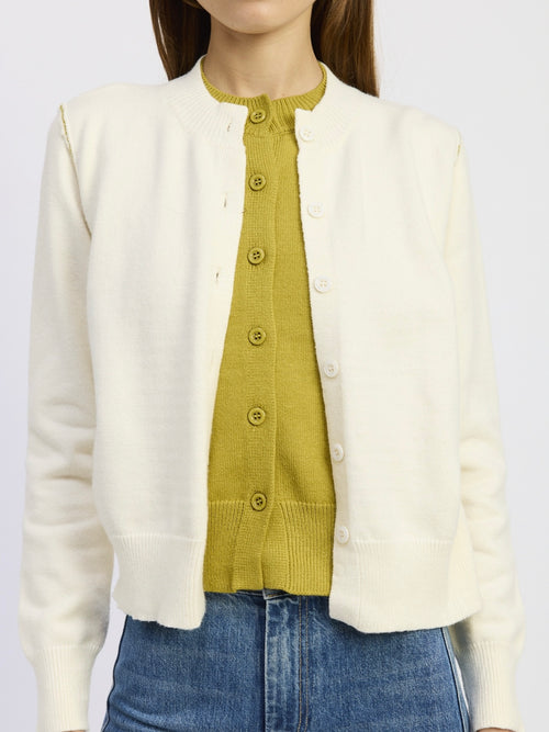 Rosalie Cardigan in Off White Chartreuse