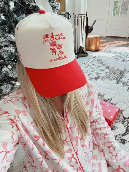 Christmas Cocktails Trucker Hat in Red