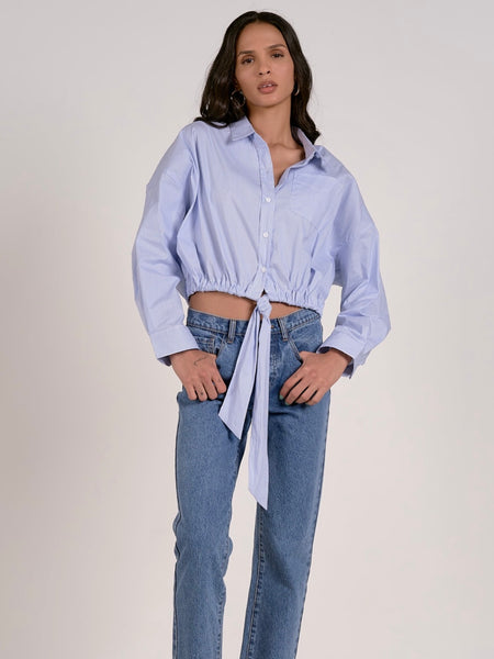 Tied Just Right Blouse in Blue Stripe