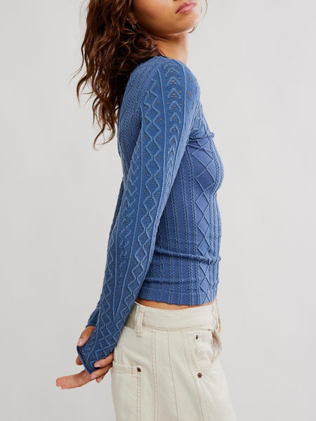 So Soft Seamless Modal Cable Long Sleeve in Vintage Indigo