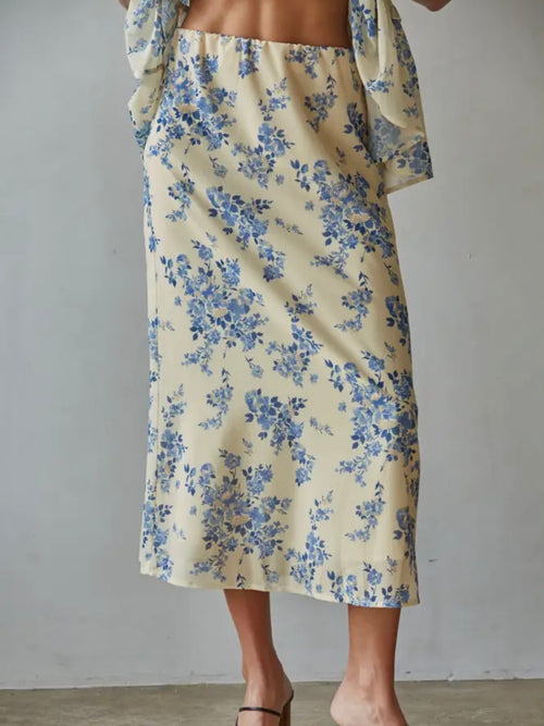 Freshly Picked Midi Skirt in Lemon Blue