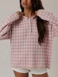 Get With Gingham Henley Sweater in Pink