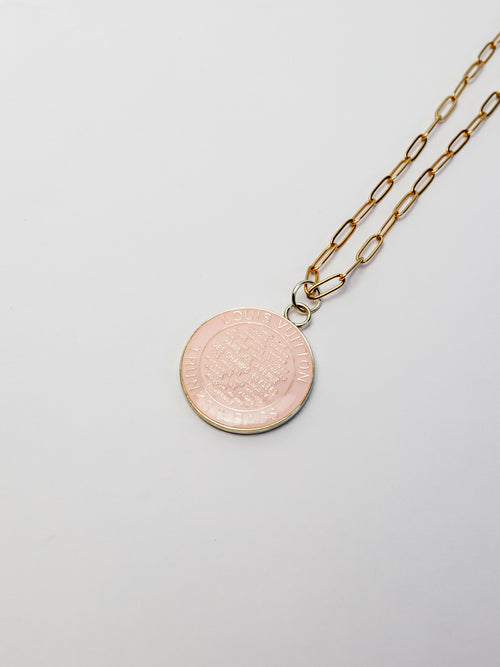 Repurposed Large Pink Tag Necklace