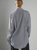 9-5 Button Up in Navy Stripe