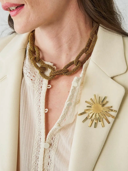 Jenna Chain Link Beaded Necklace in Gold
