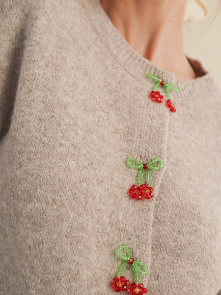 I Think I Wanna Cherry You Cardi in Mocha Cream