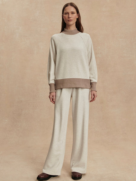 Loxley Raglan Boyfriend Sweat in Ivory & Taupe Marl