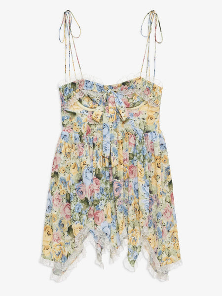 Elea Mini Dress in Yellow Blue