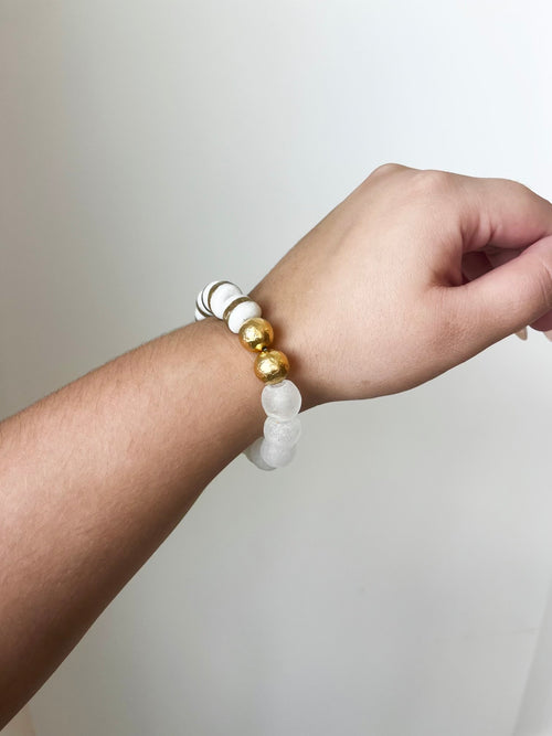 Recycled Glass Bracelet in White & Gold