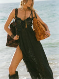 Lux Lisbon Lace Strappy Maxi Dress in Onyx