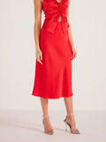 Sonia Bias Slip Midi Skirt in Red