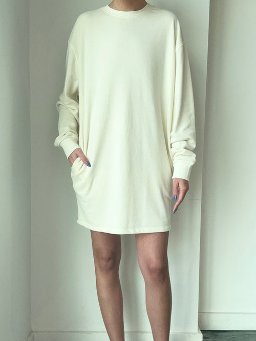 Not Leaving The Couch Sweatshirt Dress in Cream