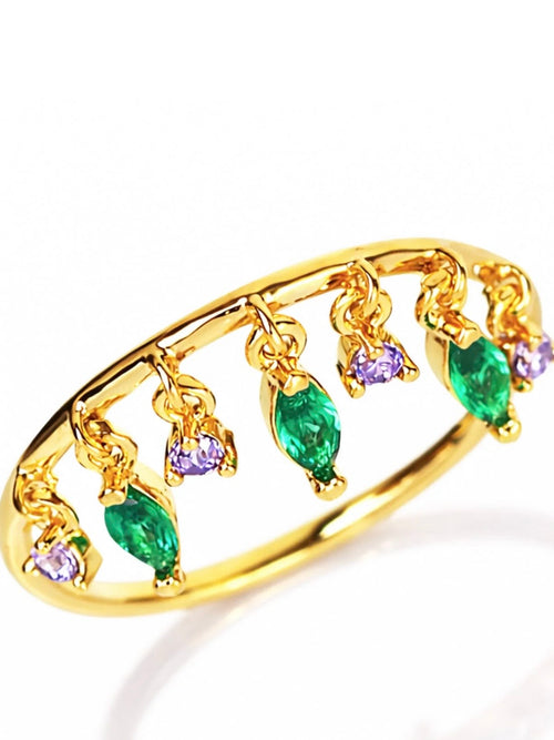 Emerald & Amethyst CZ Dangle Ring